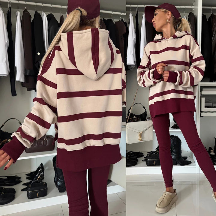 Ladies oversized hoodie with leopard print, contrast cuffs and extended back hem Mune Fashion