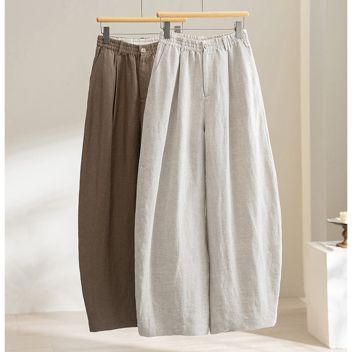 Women's Linen Blend Palazzo Pants with High Waist, Elastic Insert and Side Pockets Mune Fashion