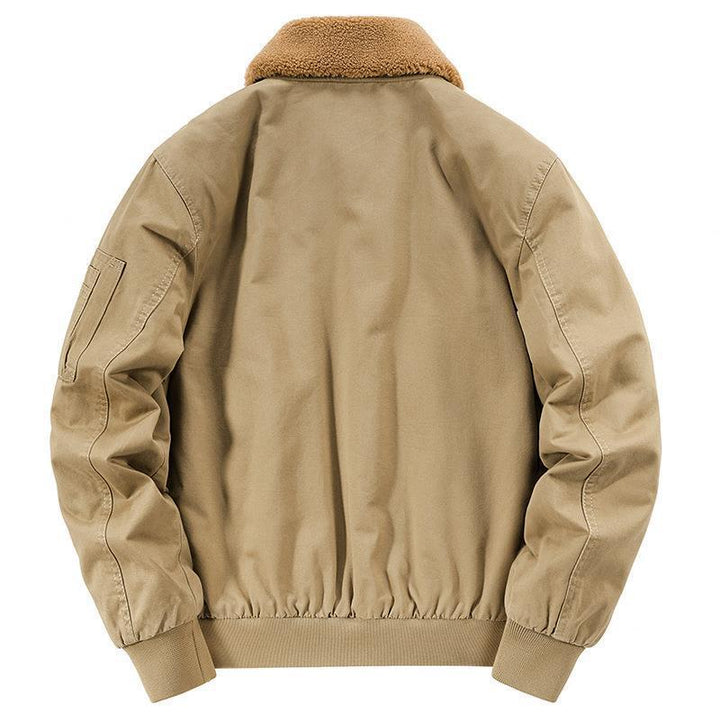 Men's Canvas Bomber Jacket with Quilted Thermal Lining and Teddy Collar Mune Fashion