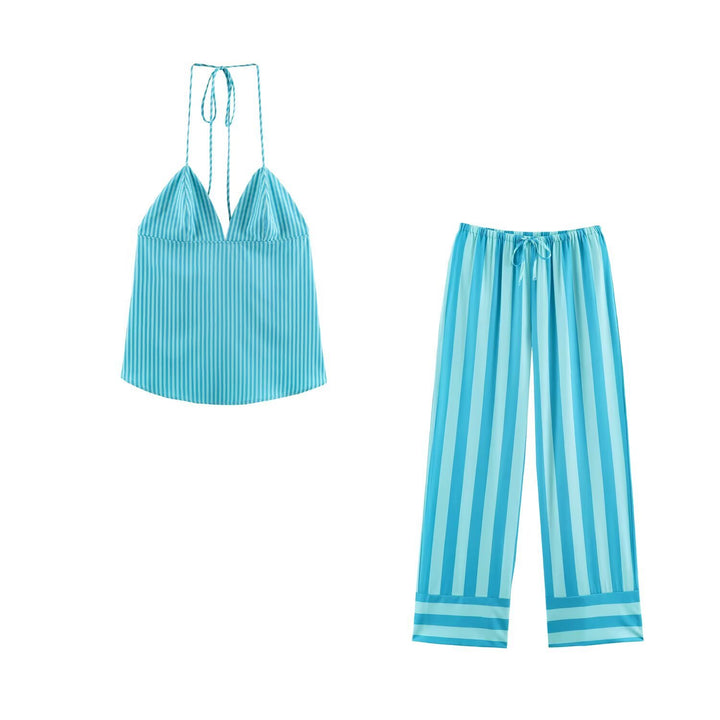 Women's Wide Striped Lounge Pants with Drawstring and Relax Fit Mune Fashion
