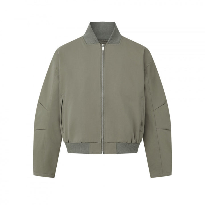 Unisex Short-cut minimalist bomber jacket with ribbed stand-up collar and concealed zipper placket Mune Fashion