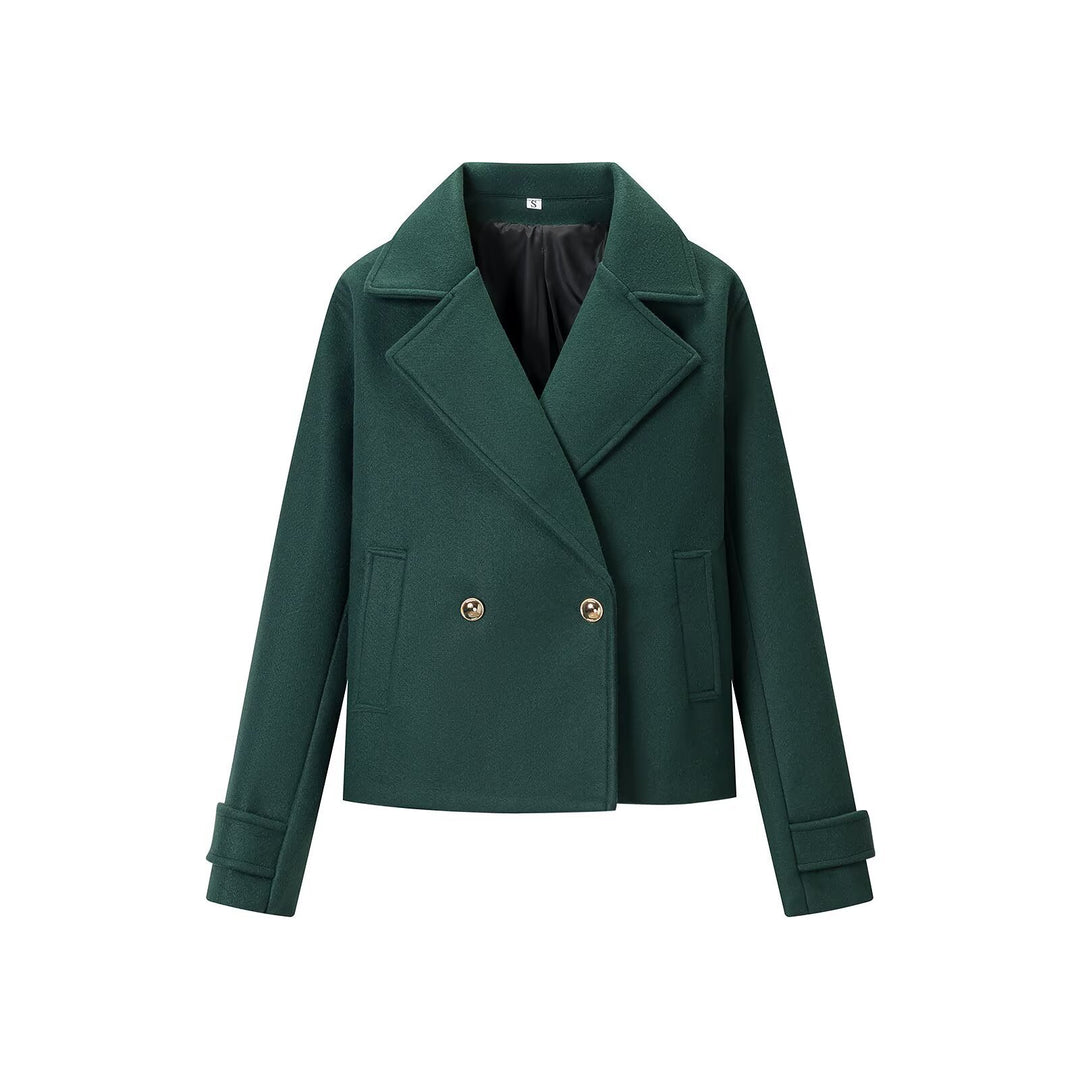 Ladies Short Peacoat made of wool blend with double-breasted button placket and cuff straps Mune Fashion