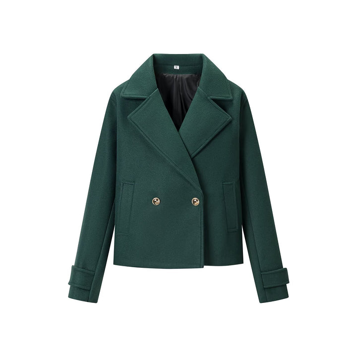 Ladies Short Peacoat made of wool blend with double-breasted button placket and cuff straps Mune Fashion