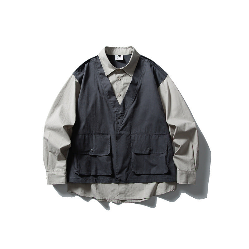 Men's layering shirt with integrated utility vest and patch pockets Mune Fashion