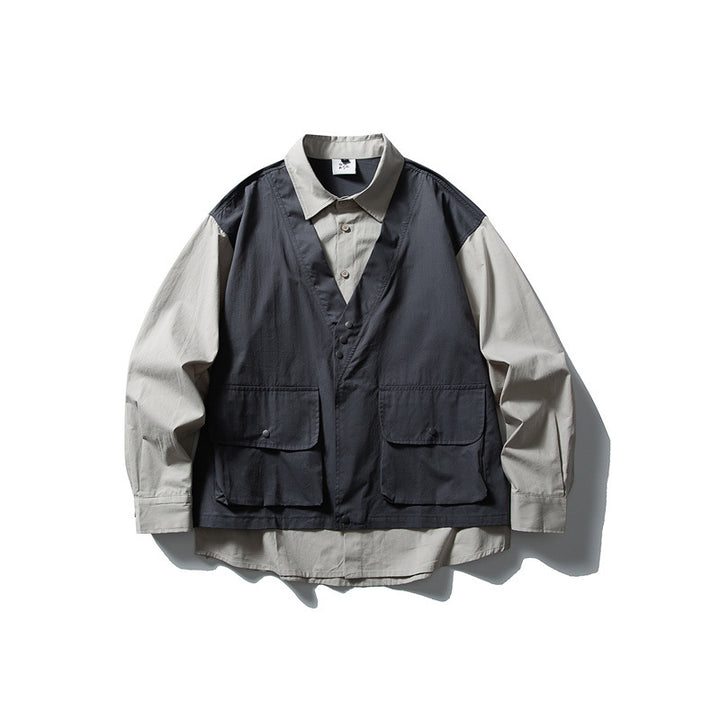 Men's layering shirt with integrated utility vest and patch pockets Mune Fashion