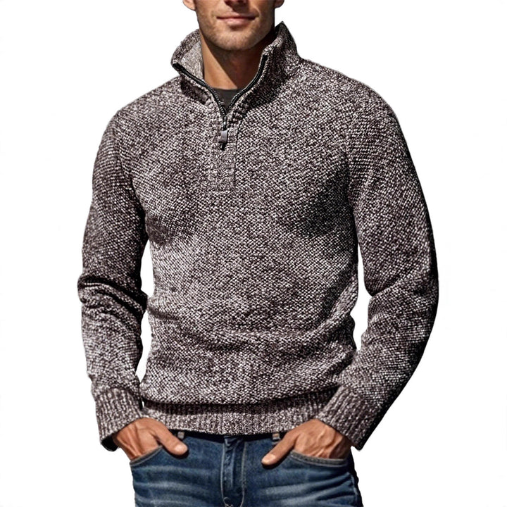 Men's structured half-zip troyer with distinctive knit pattern and stand-up collar Mune Fashion