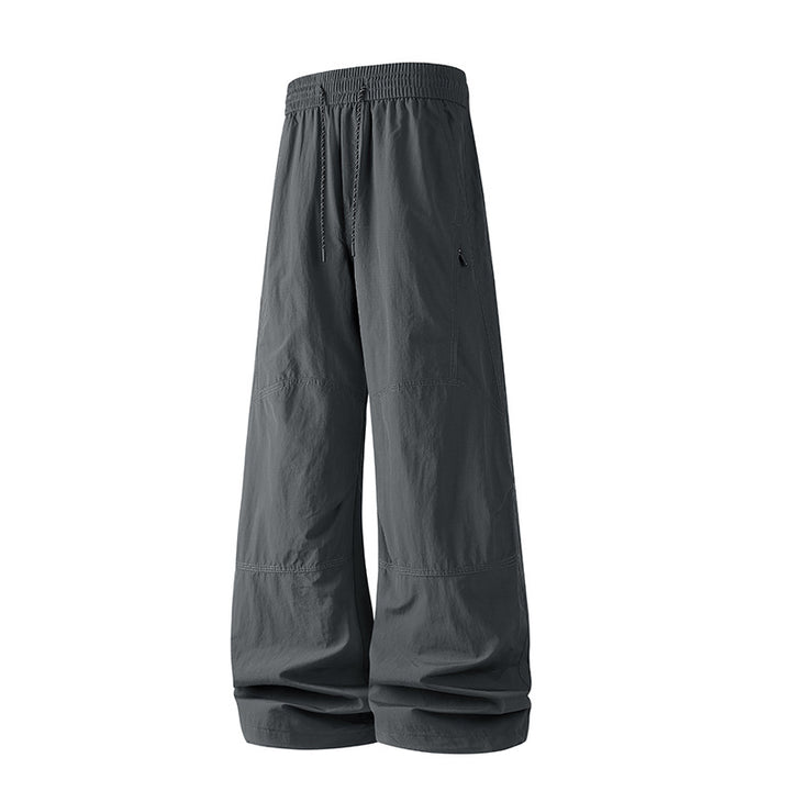 Men's Wide Baggy Pants with Drawstring Waistband and Panel Construction Drune