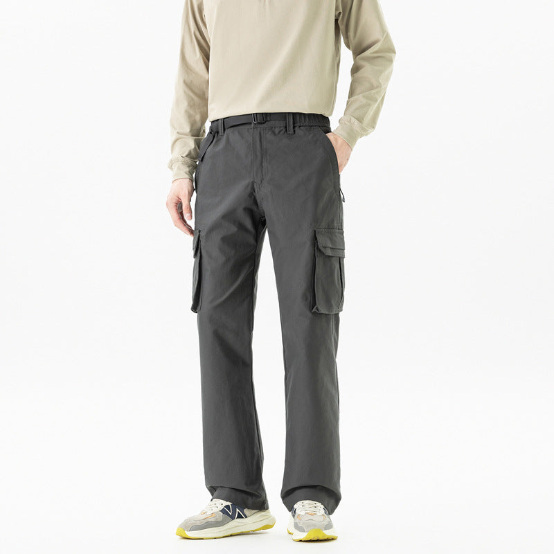 Men's utility cargo pants in technical trekking style with integrated belt and multiple pockets Drune
