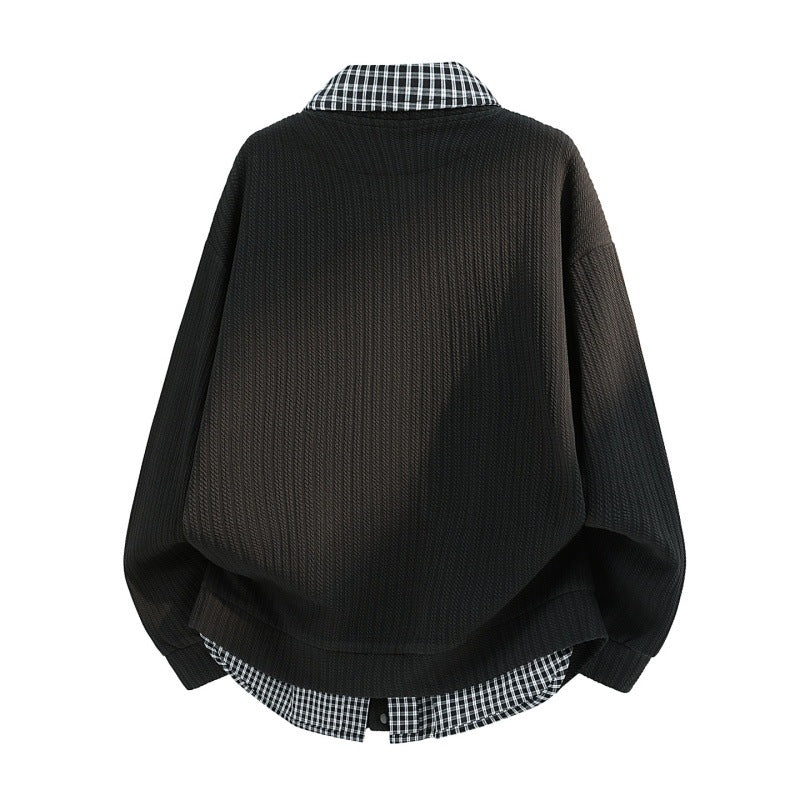 Men's casual knitted overshirt jacket with plaid shirt collar and snap button placket Mune Fashion