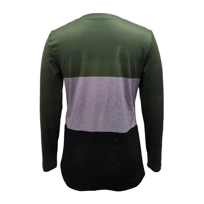 Women's Long Sleeve Colorblock Shirt with Rounded Hem and Side Button Detail Mune Fashion
