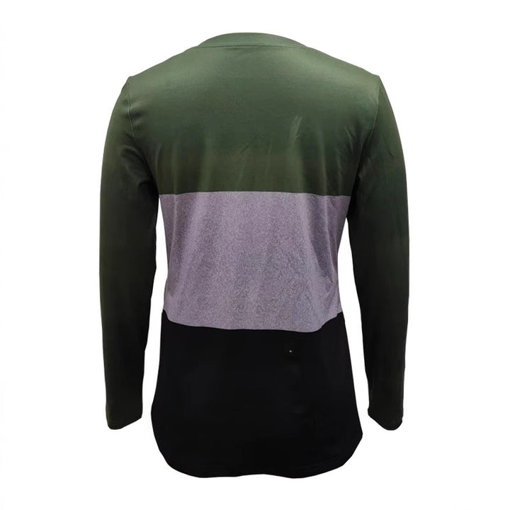 Women's Long Sleeve Colorblock Shirt with Rounded Hem and Side Button Detail Mune Fashion
