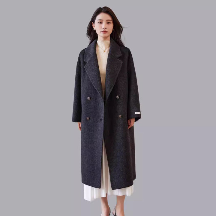 Women's oversized wool blend coat with wide lapels and double-breasted button placket Mune Fashion