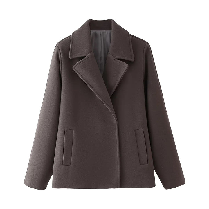 Women's short tailored wool blend coat with notched collar and concealed button placket Mune Fashion