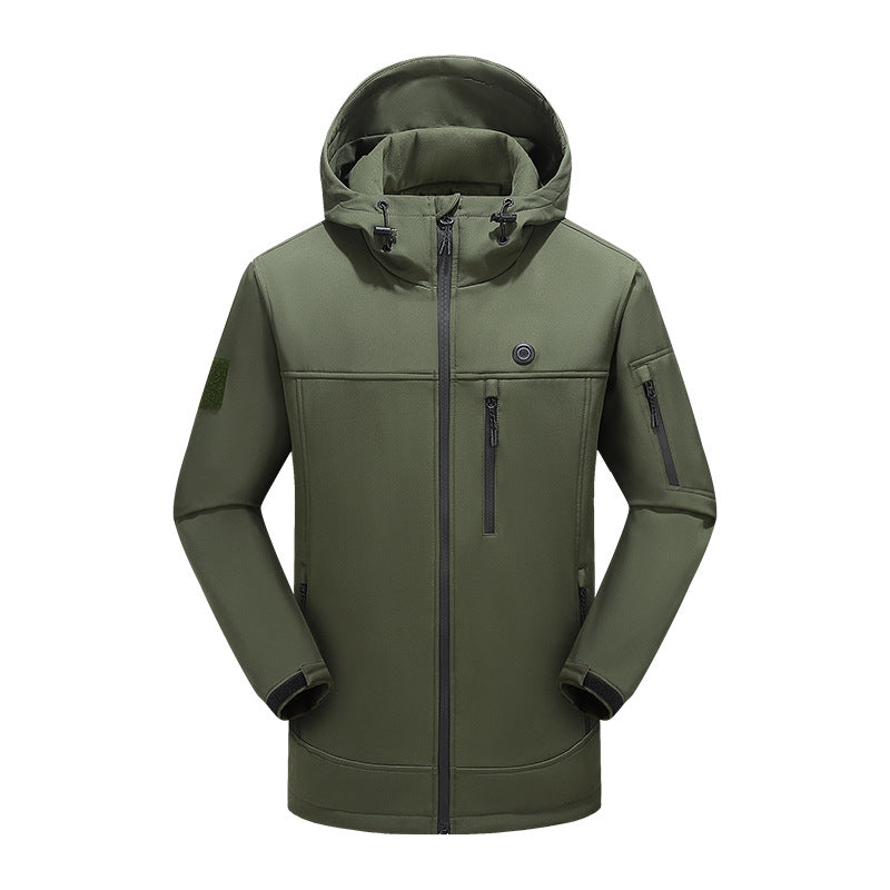 Herren Wasserdichte Softshell-Outdoorjacke mit Kapuze, taktischen Reißverschlusstaschen und winddichtem Schnitt Drune