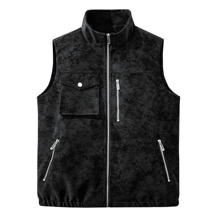 Men's utility vest in velour look with stand-up collar, multi pockets, and full zip Mune Fashion