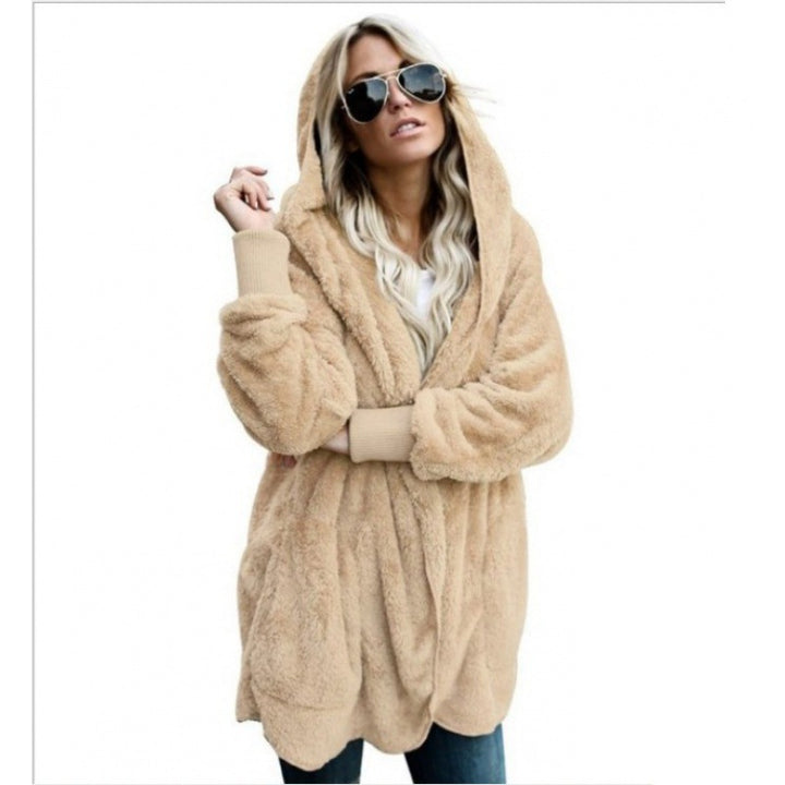 Women's Cozy Teddy Fleece Cardigan with Hood, Oversized Cut and Patch Pockets Mune Fashion