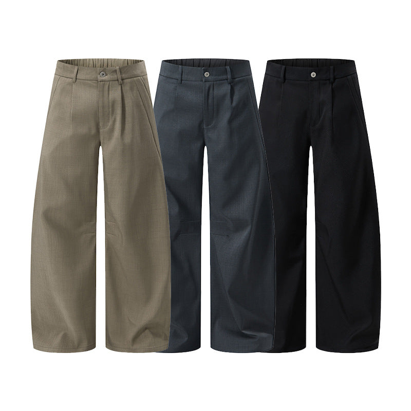 Men's Ultra Wide Wool Blend Suit Trousers in Palazzo Cut with Drop Crotch and Crease Mune Fashion