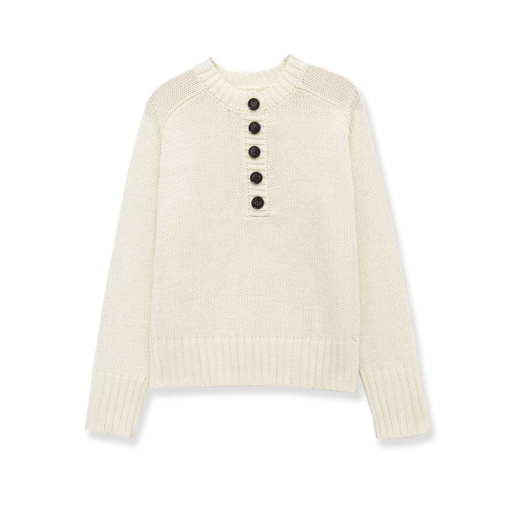 Women's chunky knit Henley sweater with wooden buttons and ribbed cuffs Mune Fashion