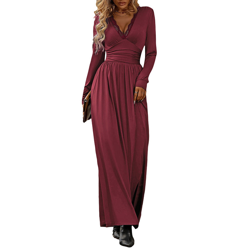 Women's Elegant Maxi Dress with V-Neck and High Slit Mune Fashion