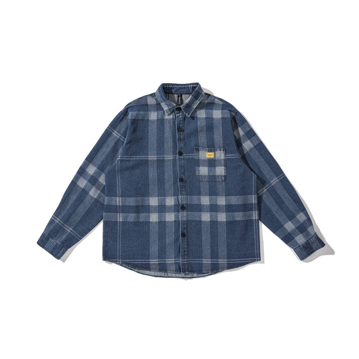 Men's Oversized Checkered Shirt Jacket in Worker Style with Rounded Hem and Chest Pocket Mune Fashion