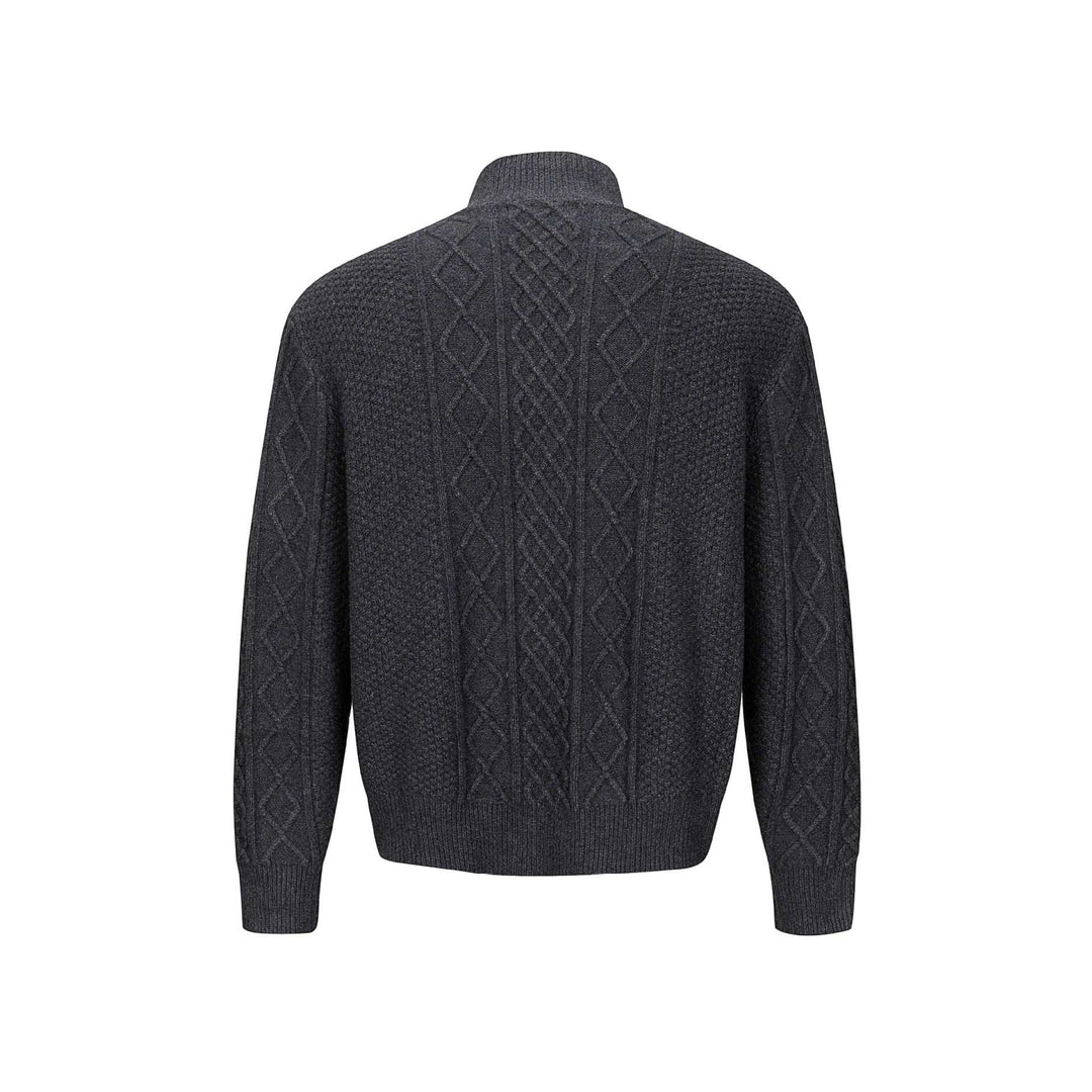 Men's knitted cardigan with cable pattern, standing collar and buttoned front Mune Fashion