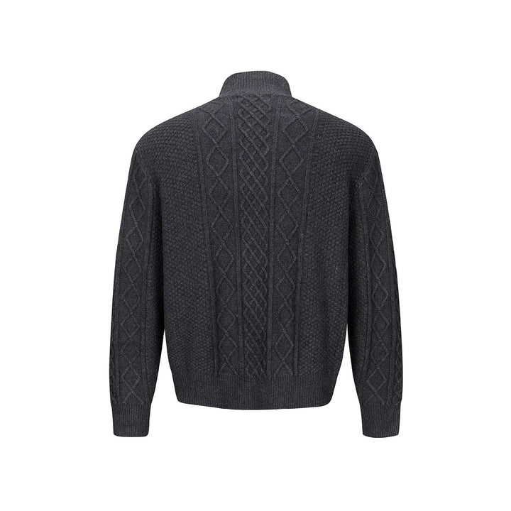 Men's knitted cardigan with cable pattern, standing collar and buttoned front Mune Fashion