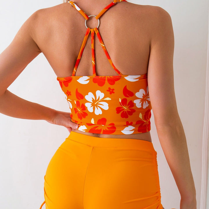 Women's swim top with floral design and high-waisted shorts Mune Fashion