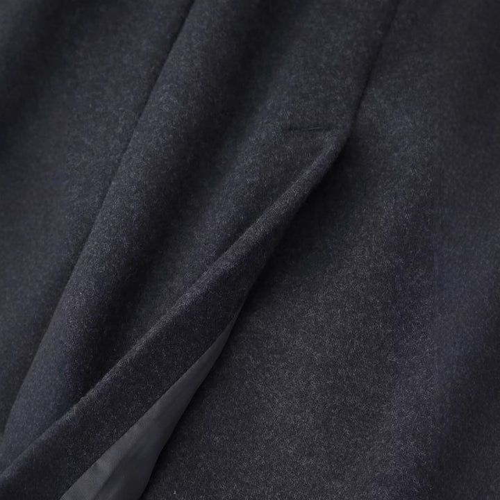 Women's Simple Midi Coat made of Wool Blend with V-Neck, Waist Seams and Side Pockets Mune Fashion
