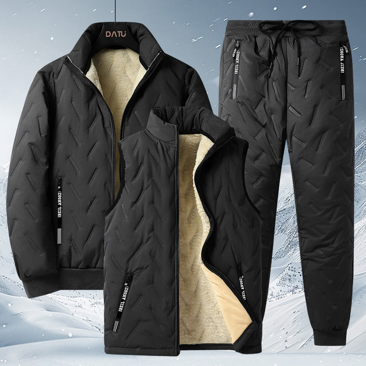 Men's three-piece thermo fleece-lined leisure and outdoor set with quilted jacket vest and joggers Mune Fashion