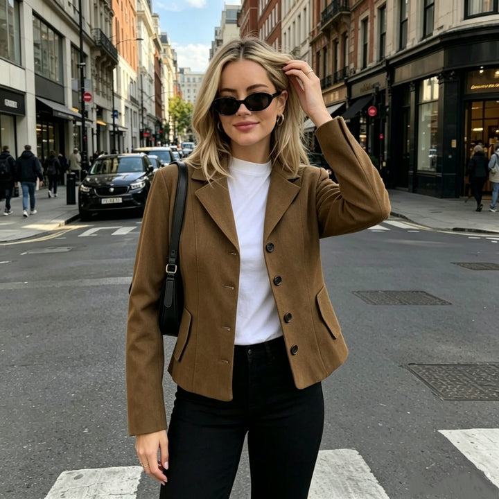 Women Tailored Short Blazer with Fitted Seams and Flap Pockets Mune Fashion