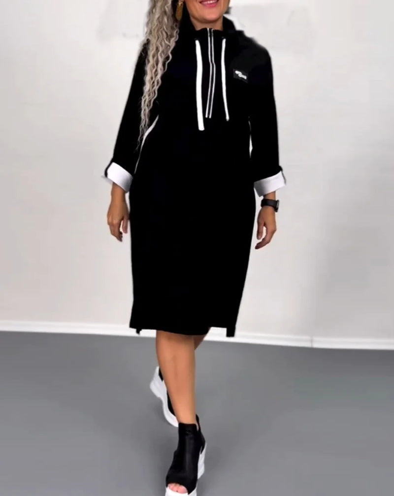 Women’s Nano Hoodie Midi Dress with Hood, Drawstring and Roll-up Cuffs Mune Fashion
