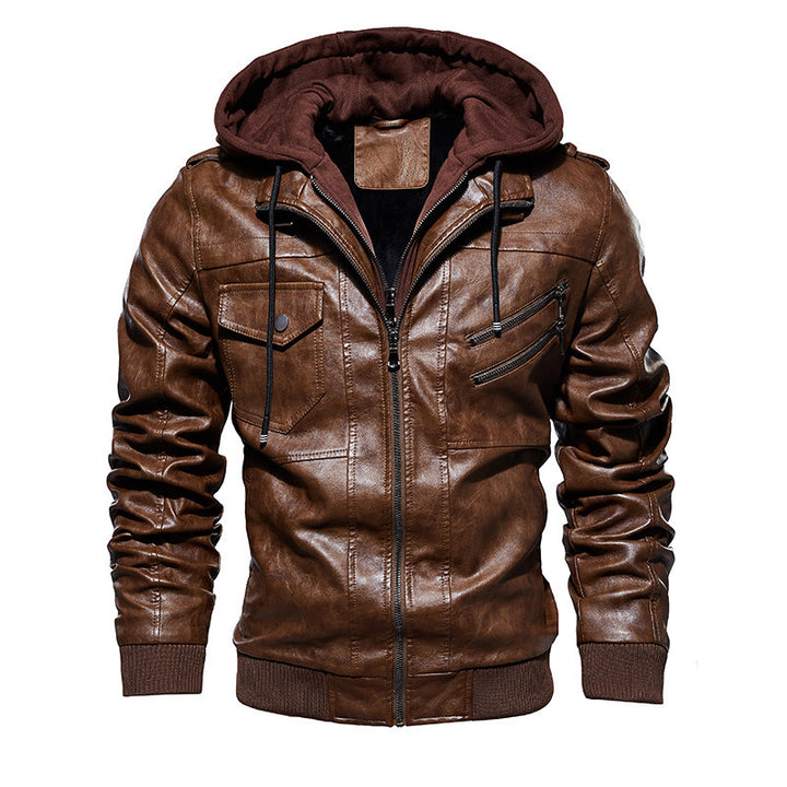 Men's Trendy Leather Jacket with Hood Mune Fashion