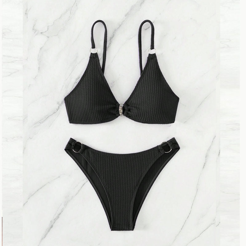 Ladies triangle bikini with ring embellishments Mune Fashion