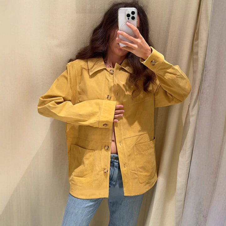 Women's Oversized Cotton Worker Jacket with Patch Pockets Mune Fashion