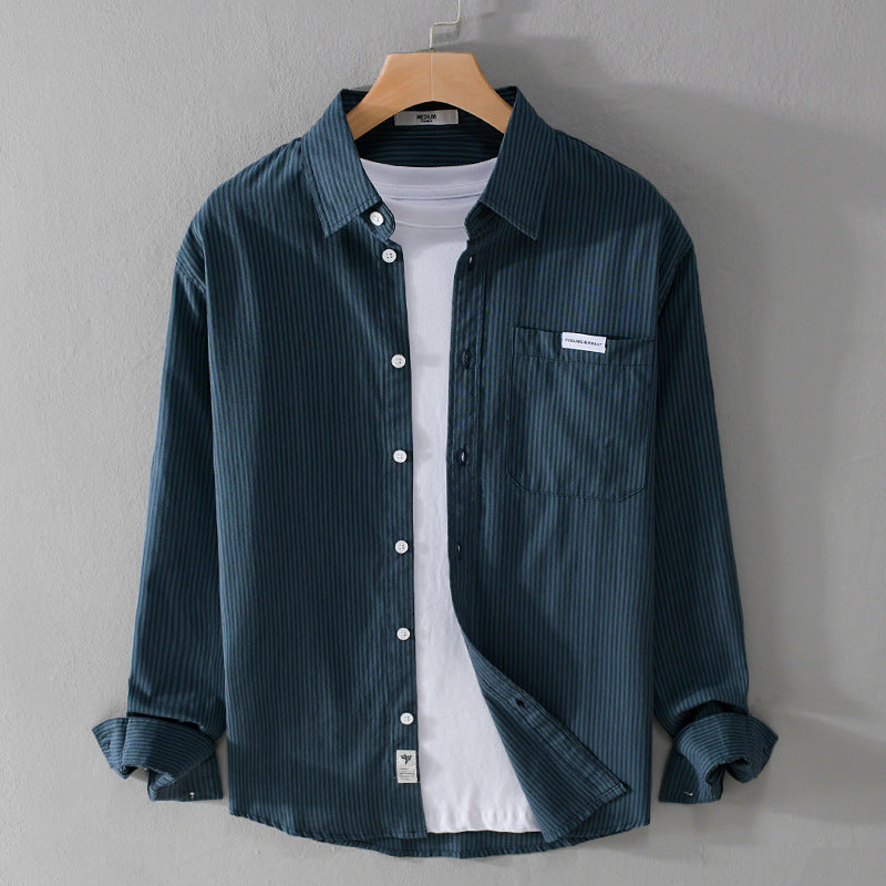 Men's Fine Cord Shirt in Overshirt Style with Chest Pocket, Relaxed Fit and Fine Wave Texture Mune Fashion