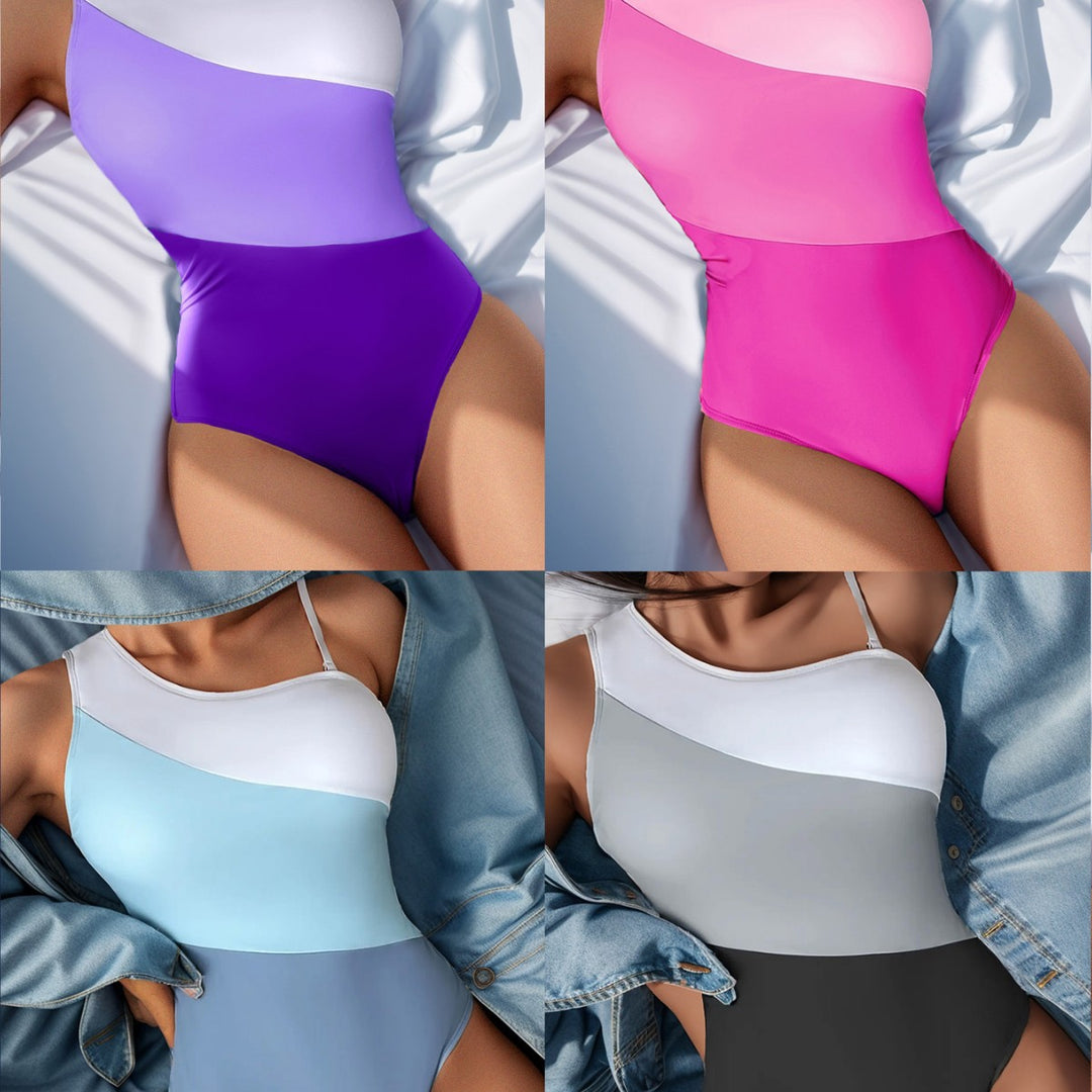 Women's One-Sided Swimsuit with Modern Color Block Design Mune Fashion