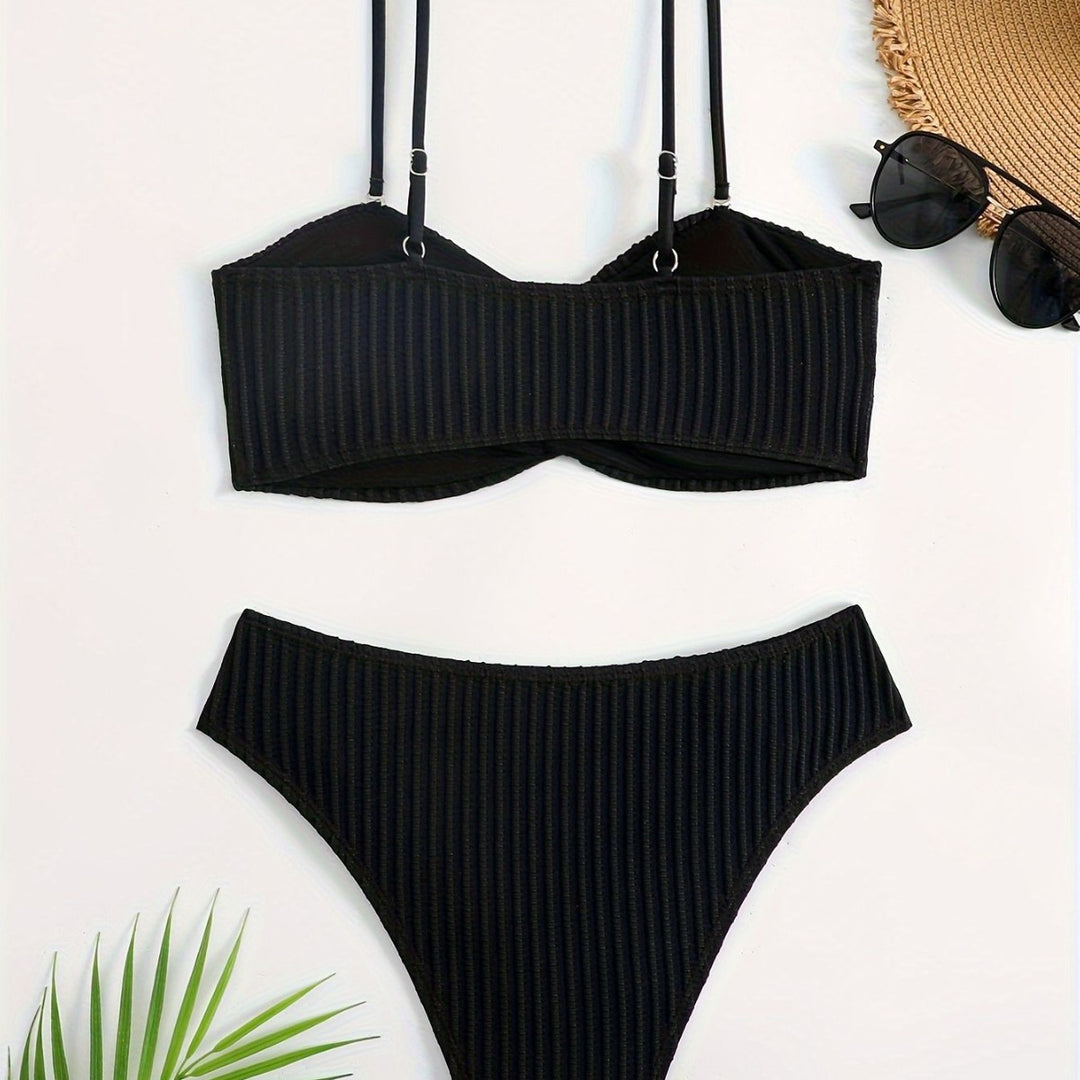 Women's Bikini Set with elegant ruffle detail and fashionable chain accents Mune Fashion