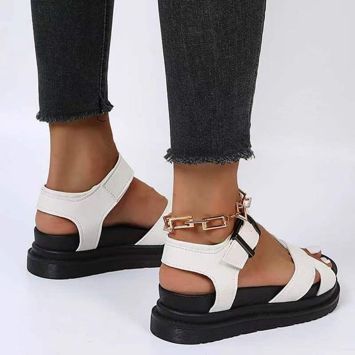 Damen Plateau‑Sandale mit gekreuzten Riemen und verstellbarem Knöchelriemen Mune Fashion