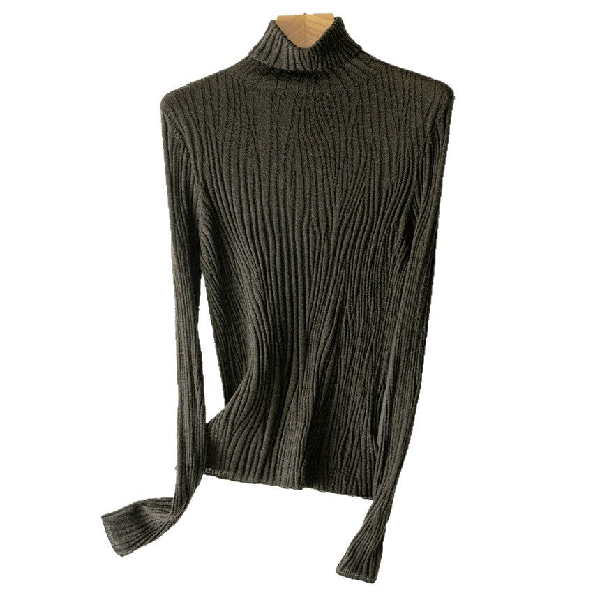 Women's Slim Fine Knit Turtleneck Sweater with Wavy Rib Structure Mune Fashion