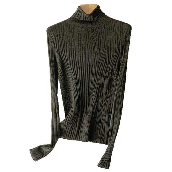 Women's Slim Fine Knit Turtleneck Sweater with Wavy Rib Structure Mune Fashion