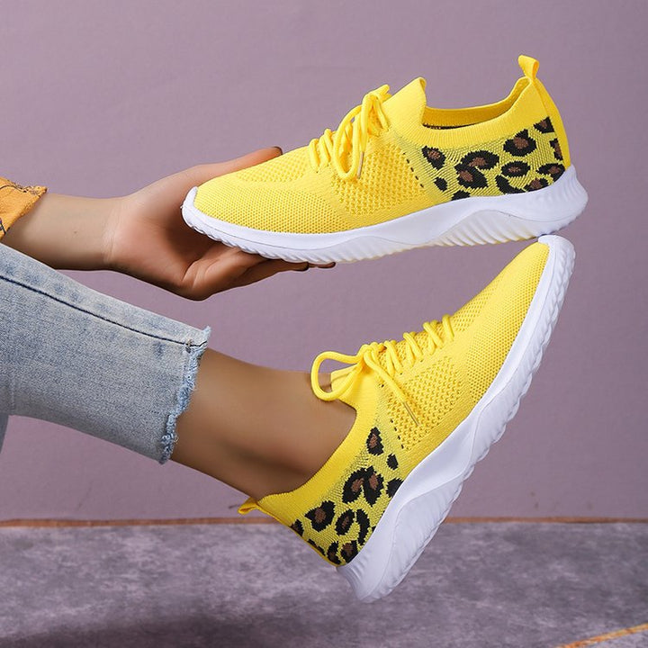 Women's Breathable Knit Slippers with Padded Cushioning Sole and Leopard Shaft Mune Fashion
