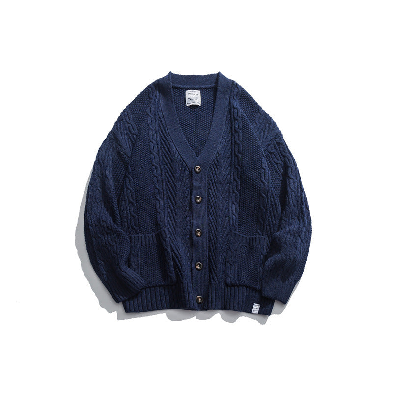 Unisex Oversized Knit Cardigan with Cable Pattern, V-Neck and Patch Pockets Mune Fashion