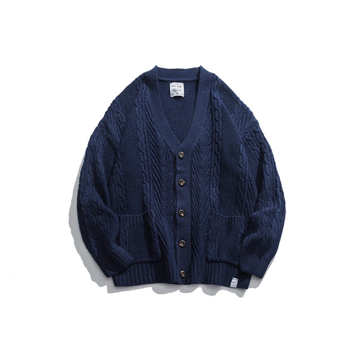 Unisex Oversized Knit Cardigan with Cable Pattern, V-Neck and Patch Pockets Mune Fashion
