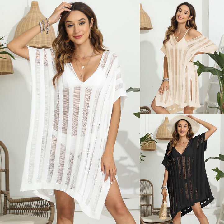 Women's airy beach cover-up with fine striped pattern Mune Fashion