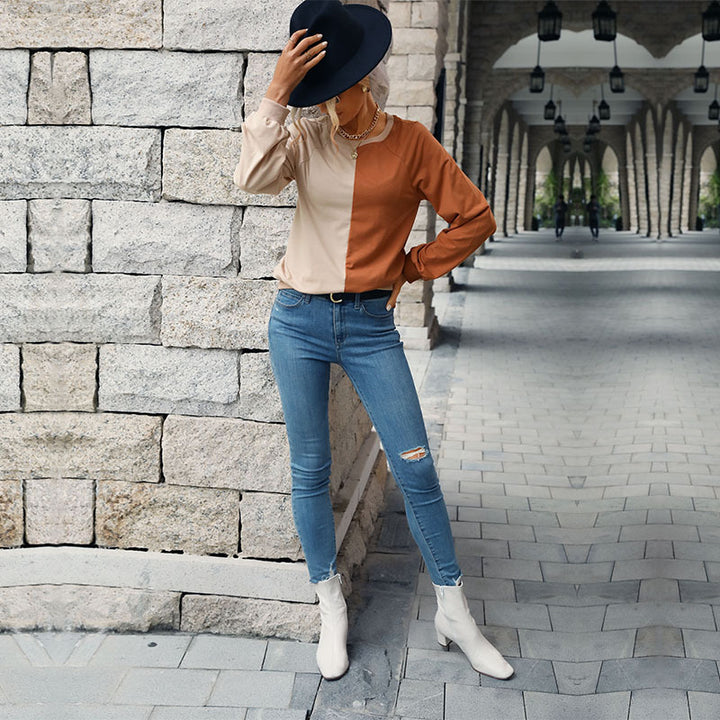 Ladies Two-Tone Fine Knit Sweater with Raglan Sleeves and Relaxed Fit Mune Fashion