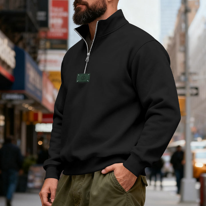 Men's high-collared quarter-zip sweatshirt made of heavy cotton fleece with stand-up collar Mune Fashion