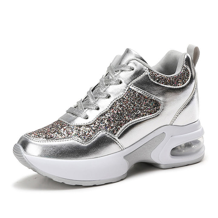 Ladies' fashionable platform sneakers with glitter accents and visible air cushioning Mune Fashion