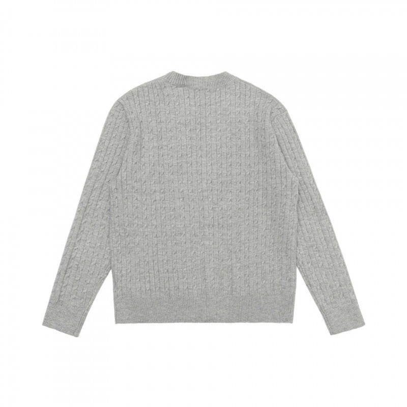 Unisex Short-cut Braid Knit Cardigan with Round Neck and Pearlescent Buttons Mune Fashion