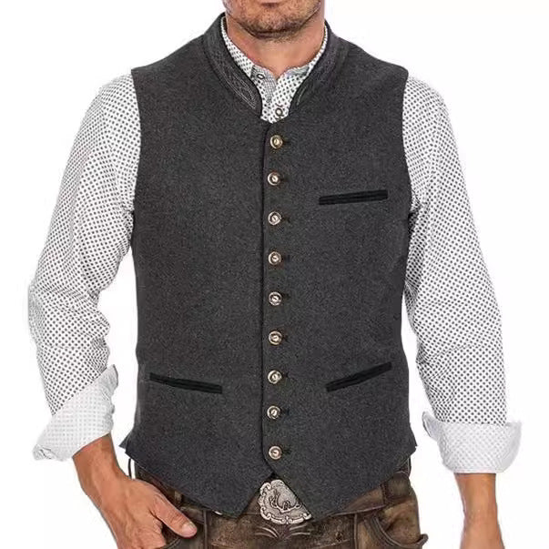 Men's traditional waistcoat made of wool blend with stand-up collar and decorative buttons Mune Fashion