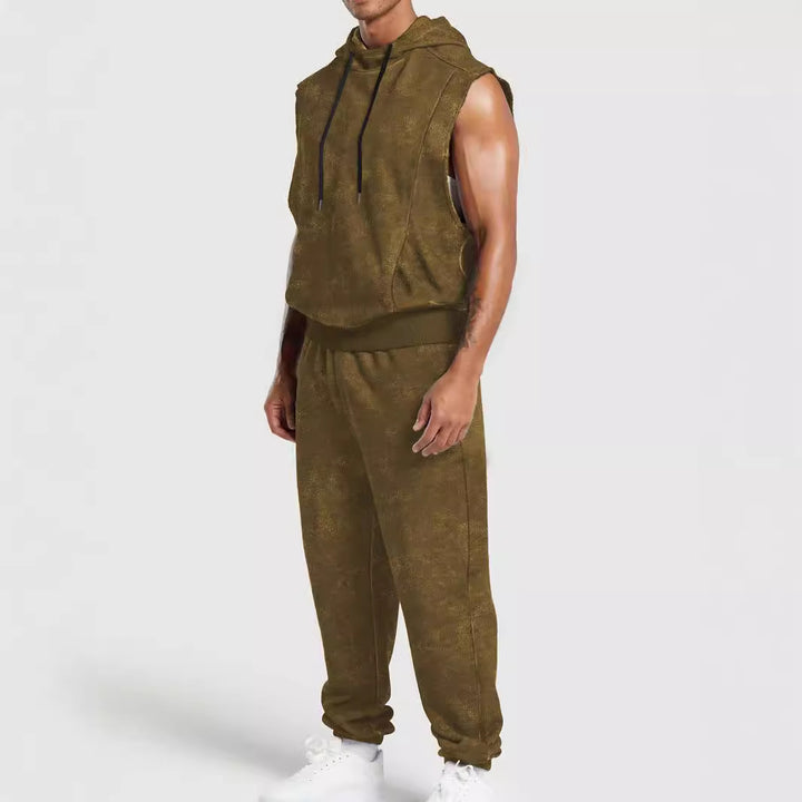 Men's sleeveless hooded sweat set in velour look with elastic joggers and ribbed cuffs Mune Fashion
